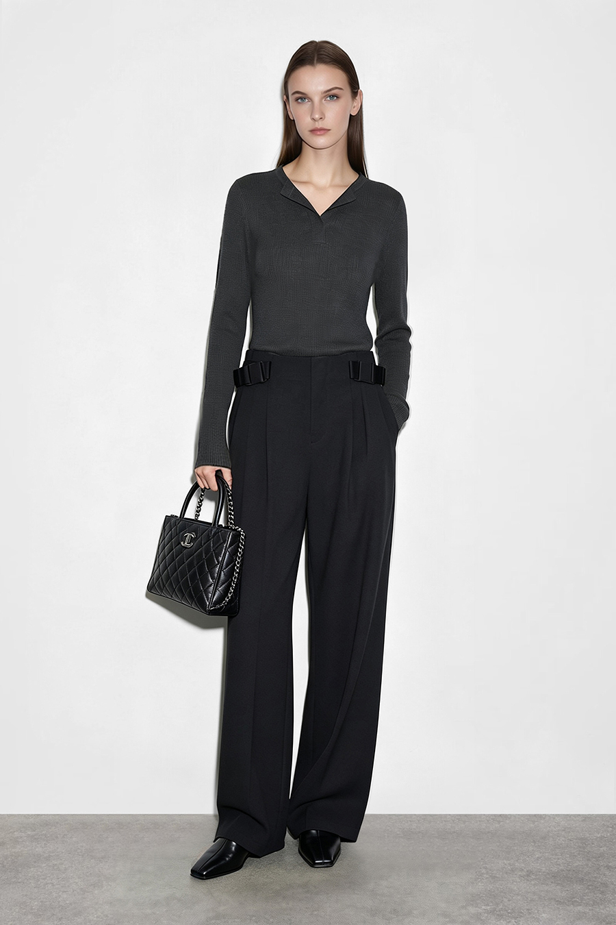 Crew Neck Half Placket Sweater | AMII
