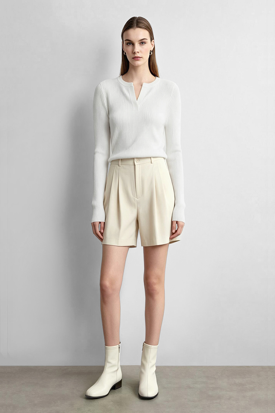 Crew Neck Half Placket Sweater | AMII