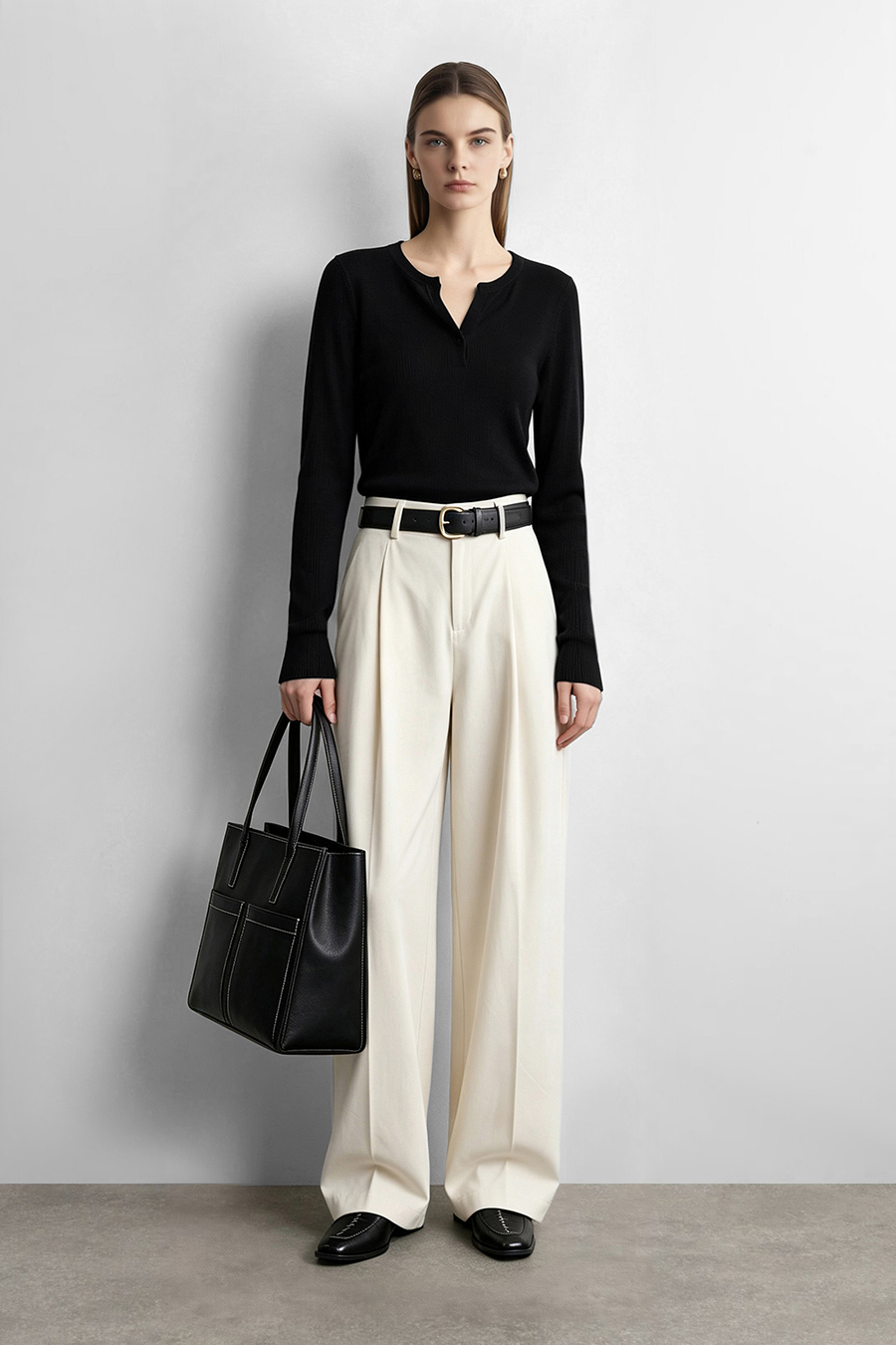 Crew Neck Half Placket Sweater | AMII