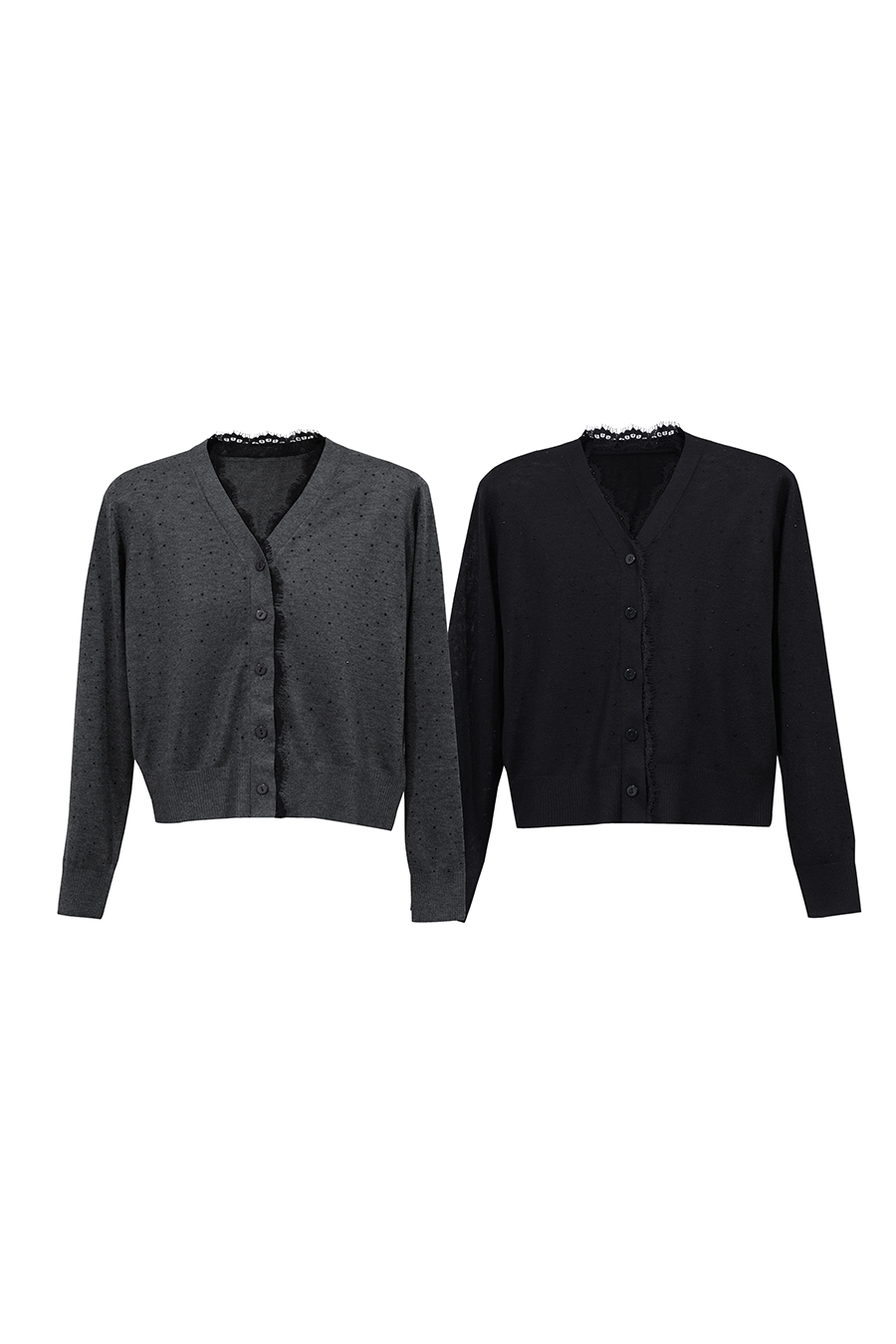 Lace-Paneled Rhinestone Cardigan|AMII