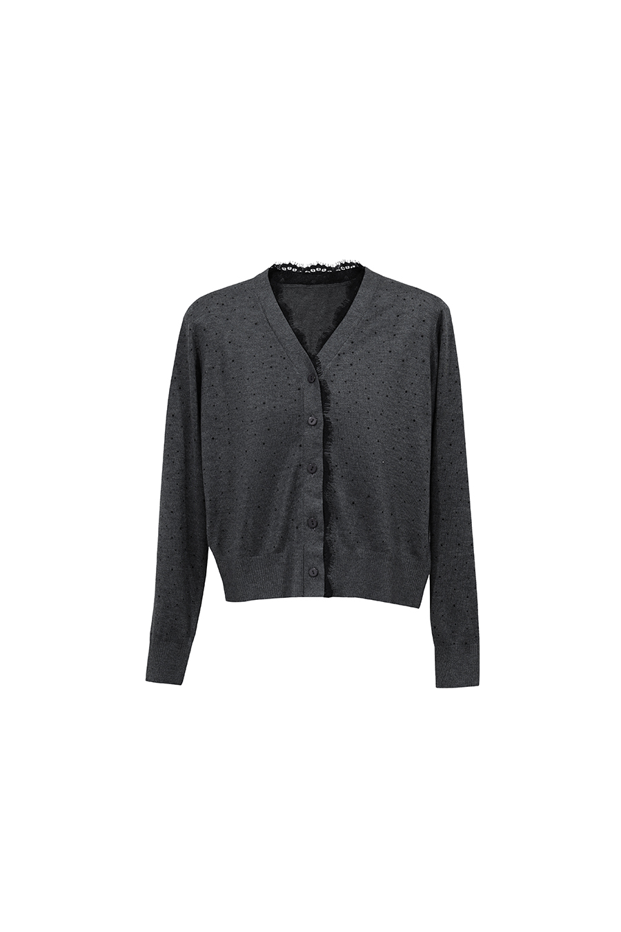 Lace-Paneled Rhinestone Cardigan|AMII
