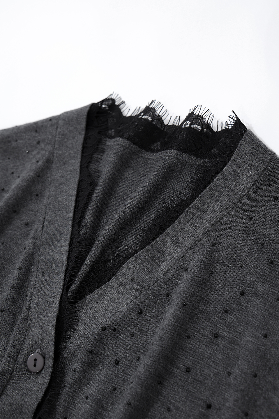 Lace-Paneled Rhinestone Cardigan|AMII