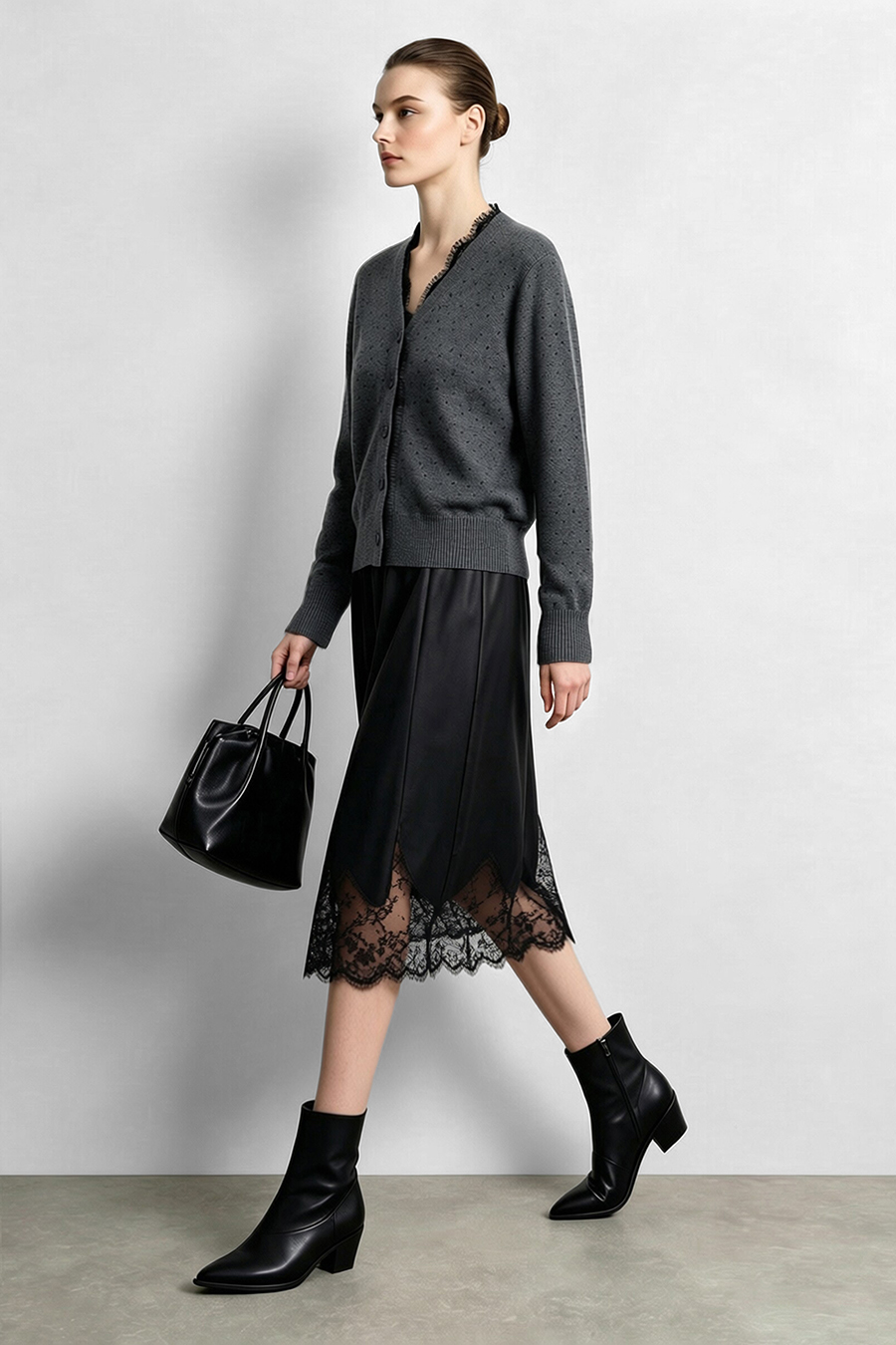 Lace-Paneled Rhinestone Cardigan|AMII