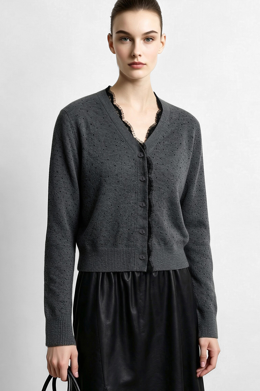 Lace-Paneled Rhinestone Cardigan|AMII