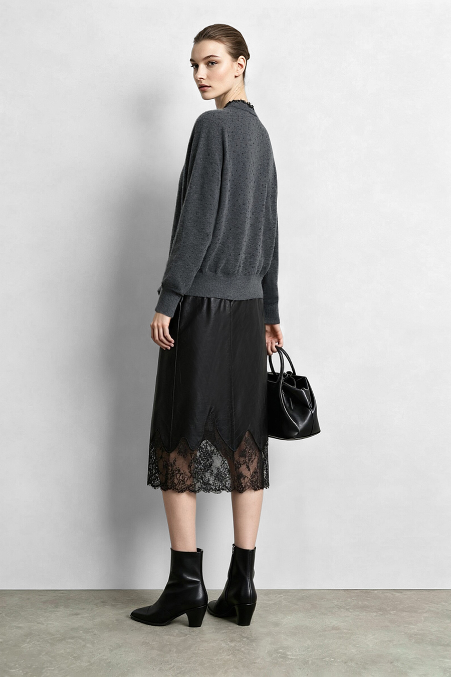 Lace-Paneled Rhinestone Cardigan|AMII