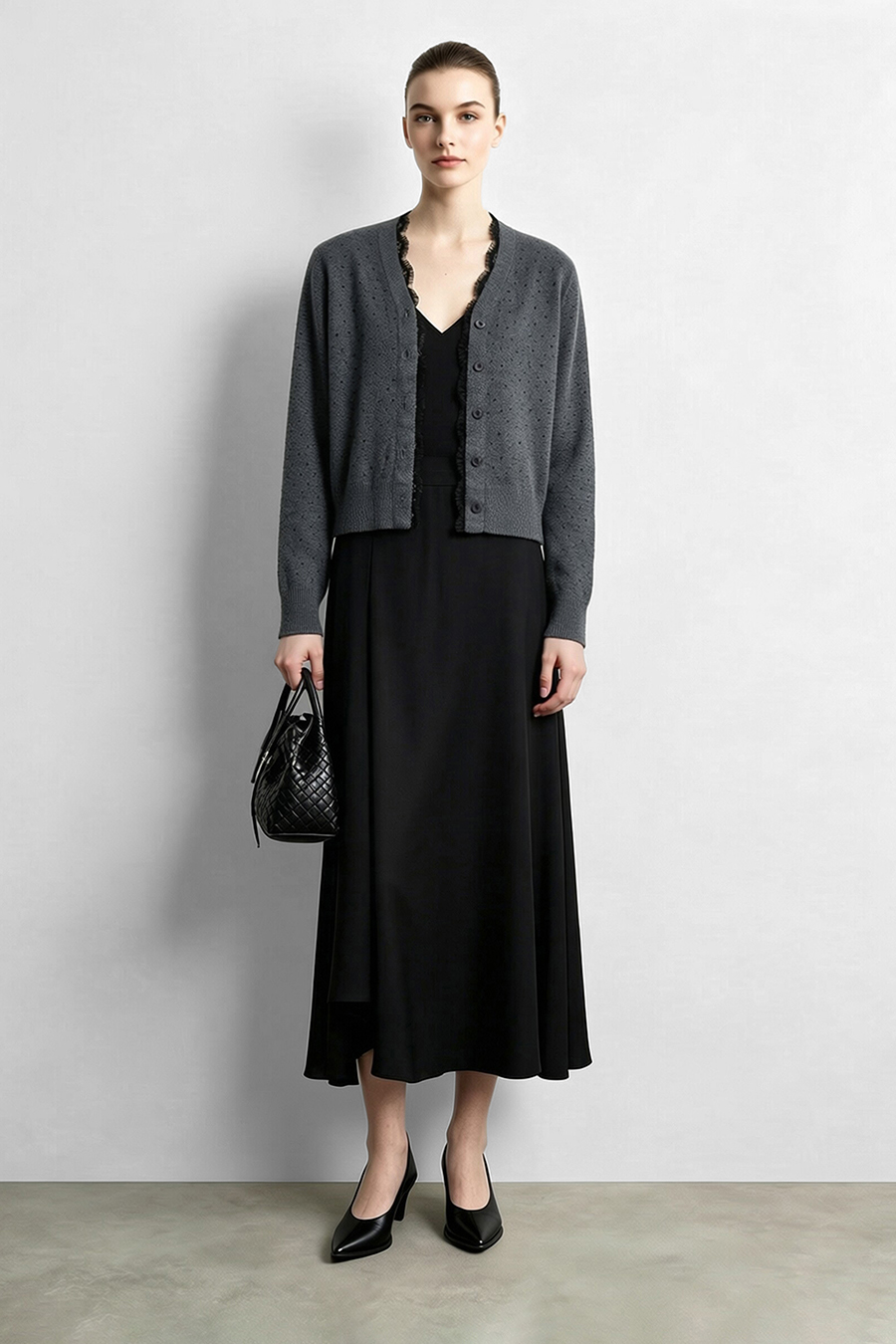 Lace-Paneled Rhinestone Cardigan|AMII