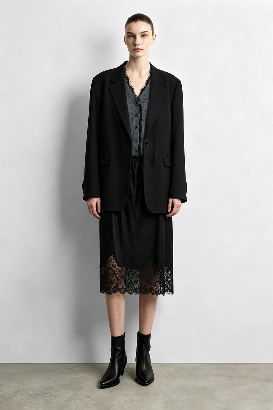 Lace-Paneled Rhinestone Cardigan|AMII