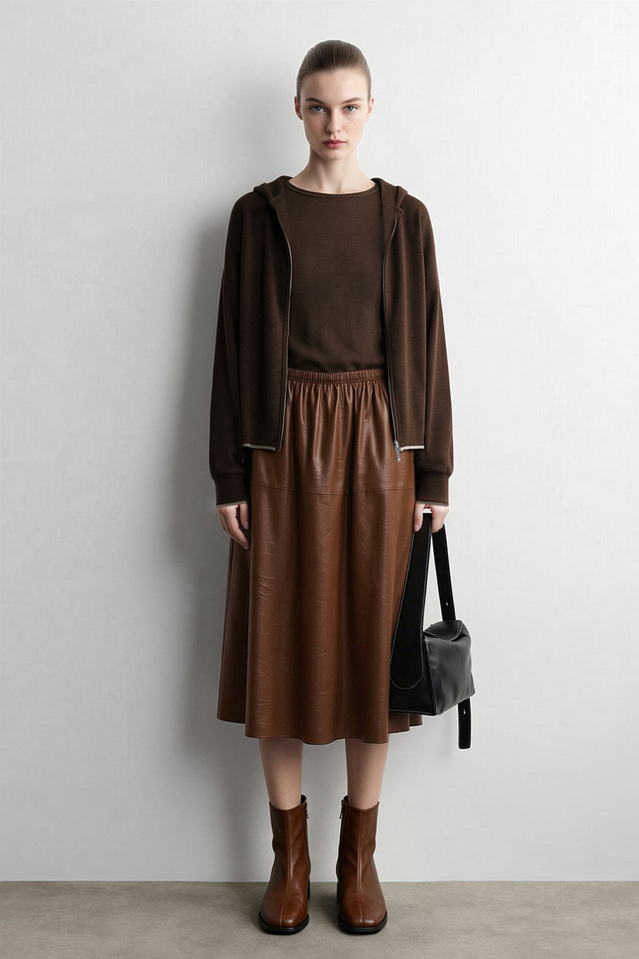 Hooded Zip-Up Knit Cardigan|AMII