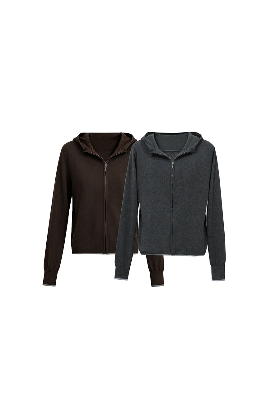 Hooded Zip-Up Knit Cardigan|AMII