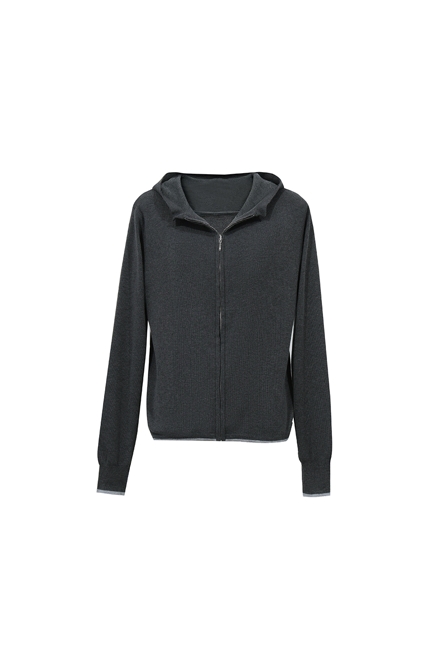 Hooded Zip-Up Knit Cardigan|AMII