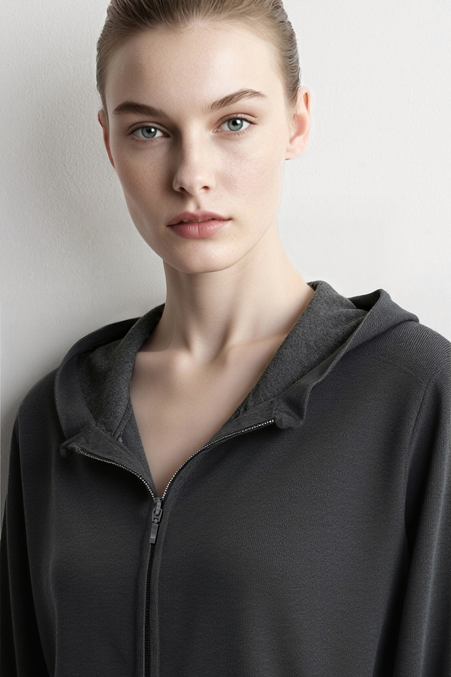 Hooded Zip-Up Knit Cardigan|AMII