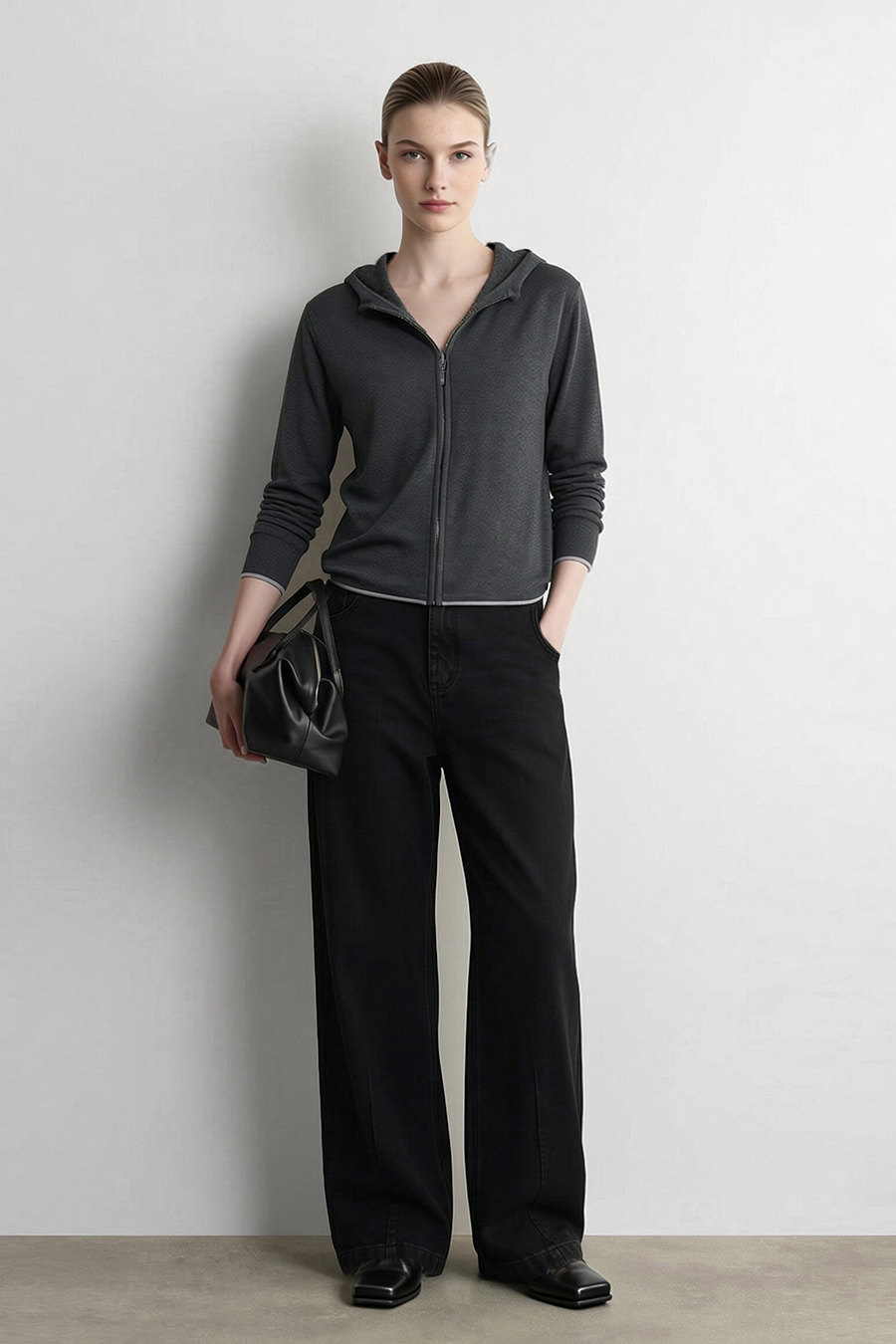 Hooded Zip-Up Knit Cardigan|AMII