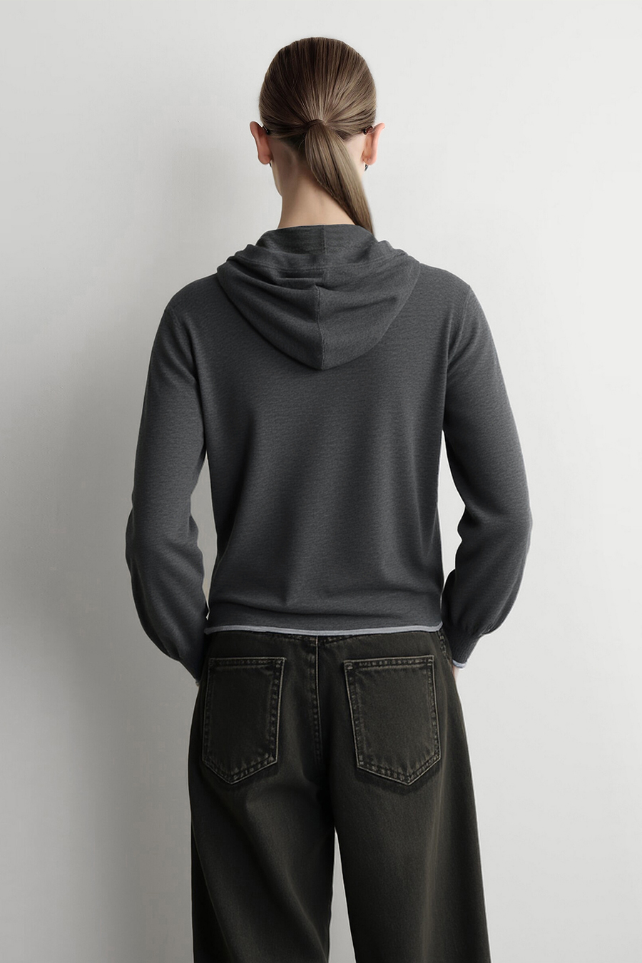 Hooded Zip-Up Knit Cardigan|AMII