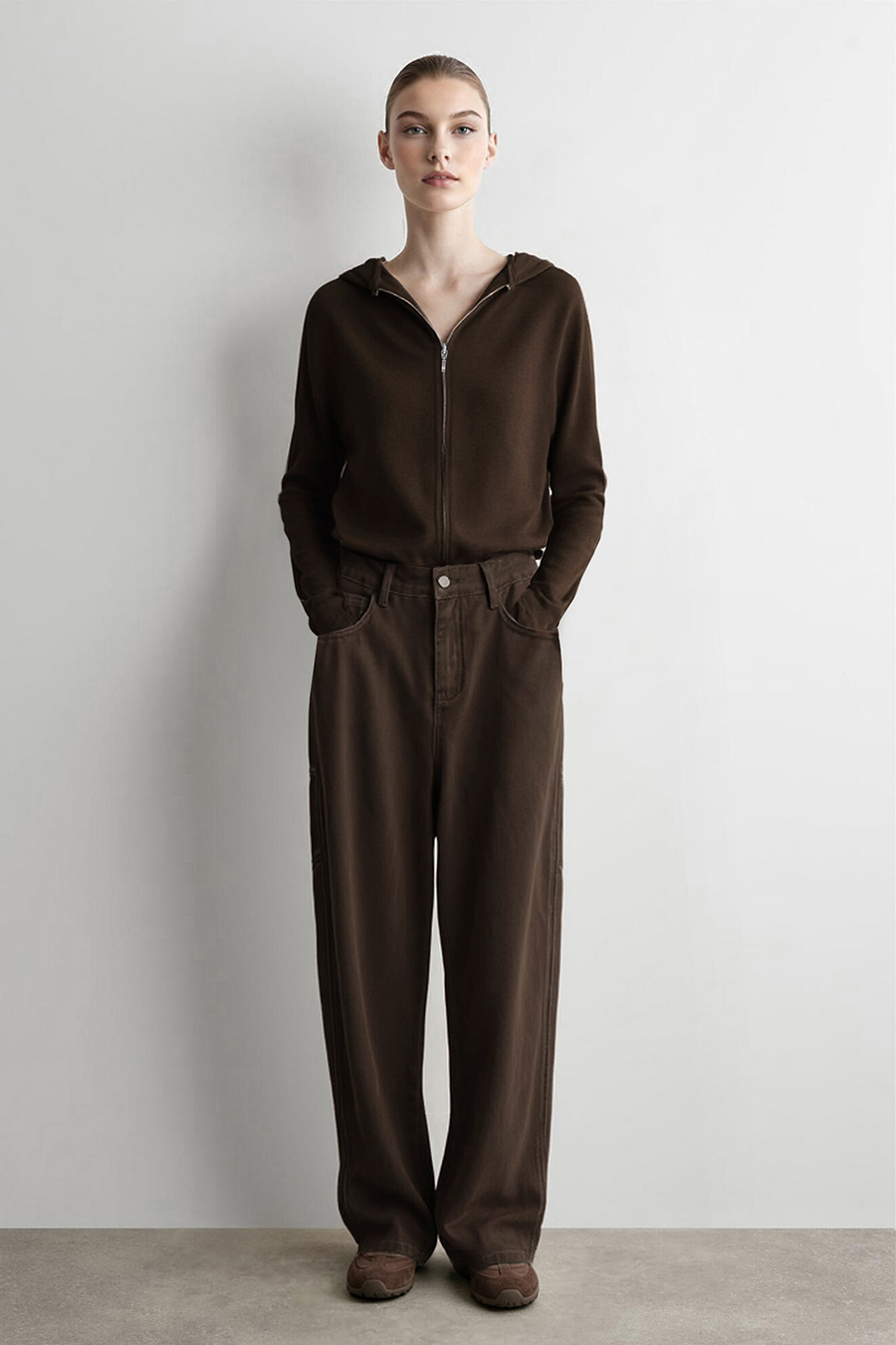 Hooded Zip-Up Knit Cardigan|AMII