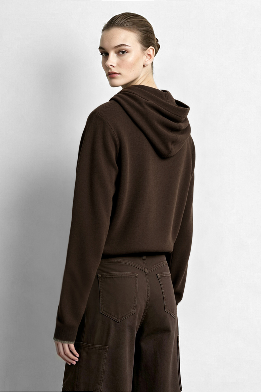 Hooded Zip-Up Knit Cardigan|AMII