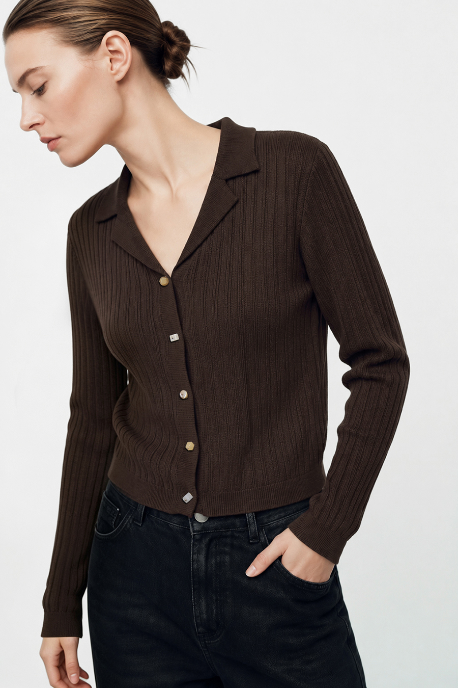 Lapel Collar Knit Cardigan | AMII