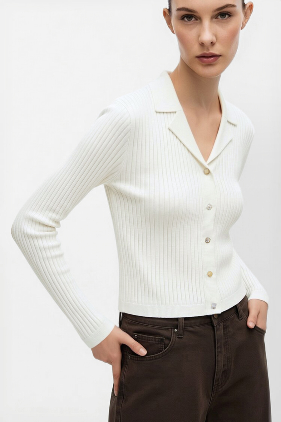 Lapel Collar Knit Cardigan | AMII