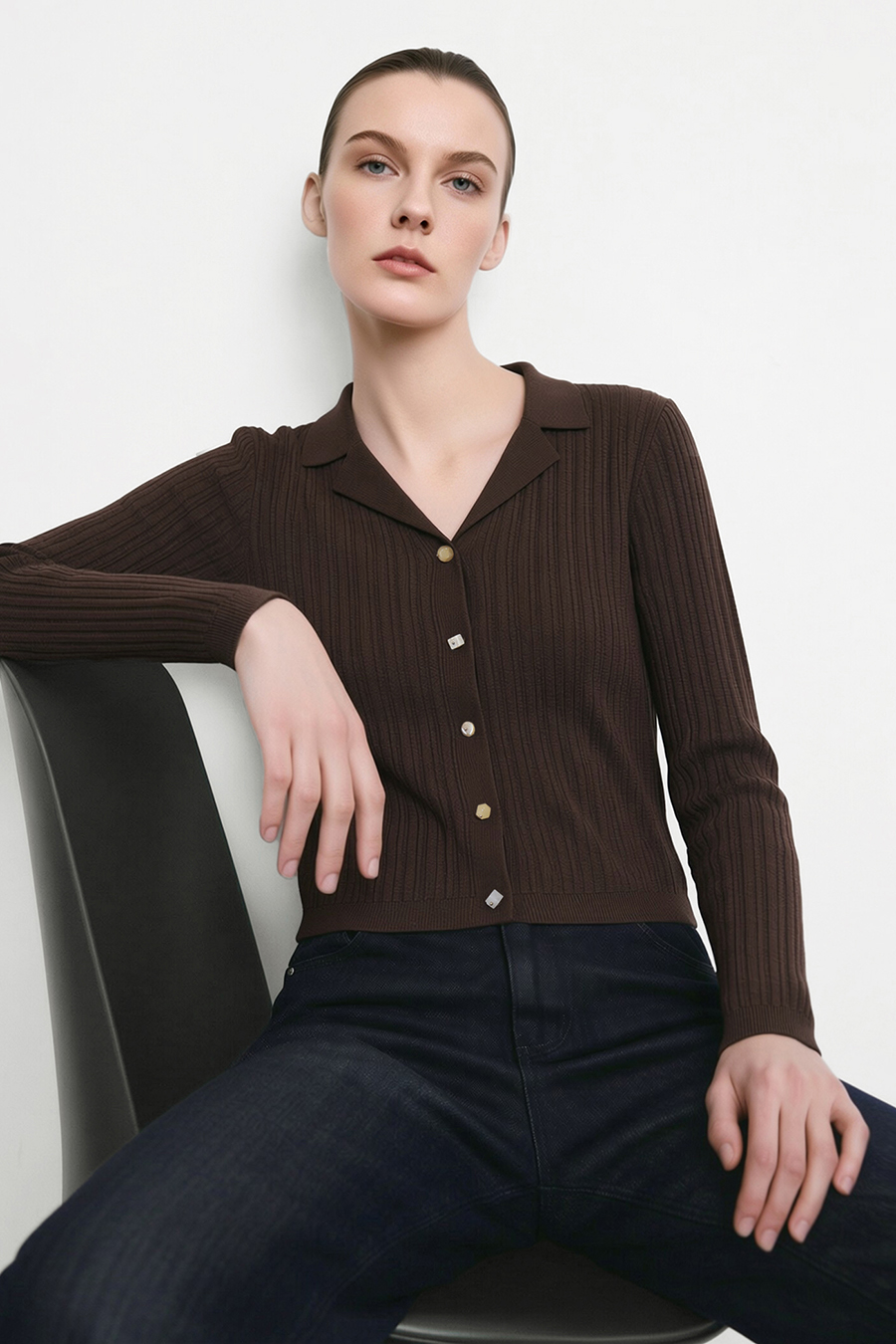 Lapel Collar Knit Cardigan | AMII