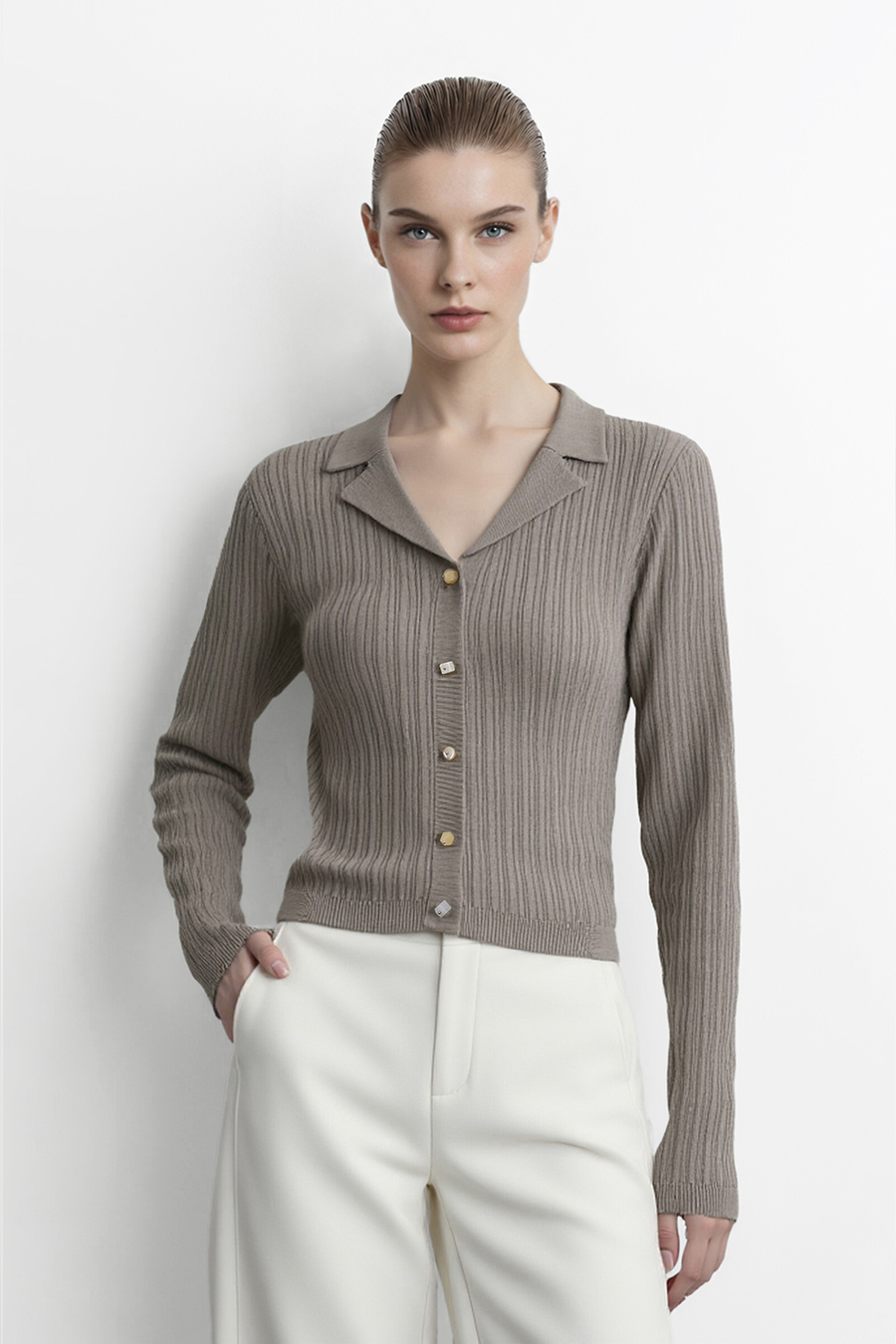 Lapel Collar Knit Cardigan | AMII