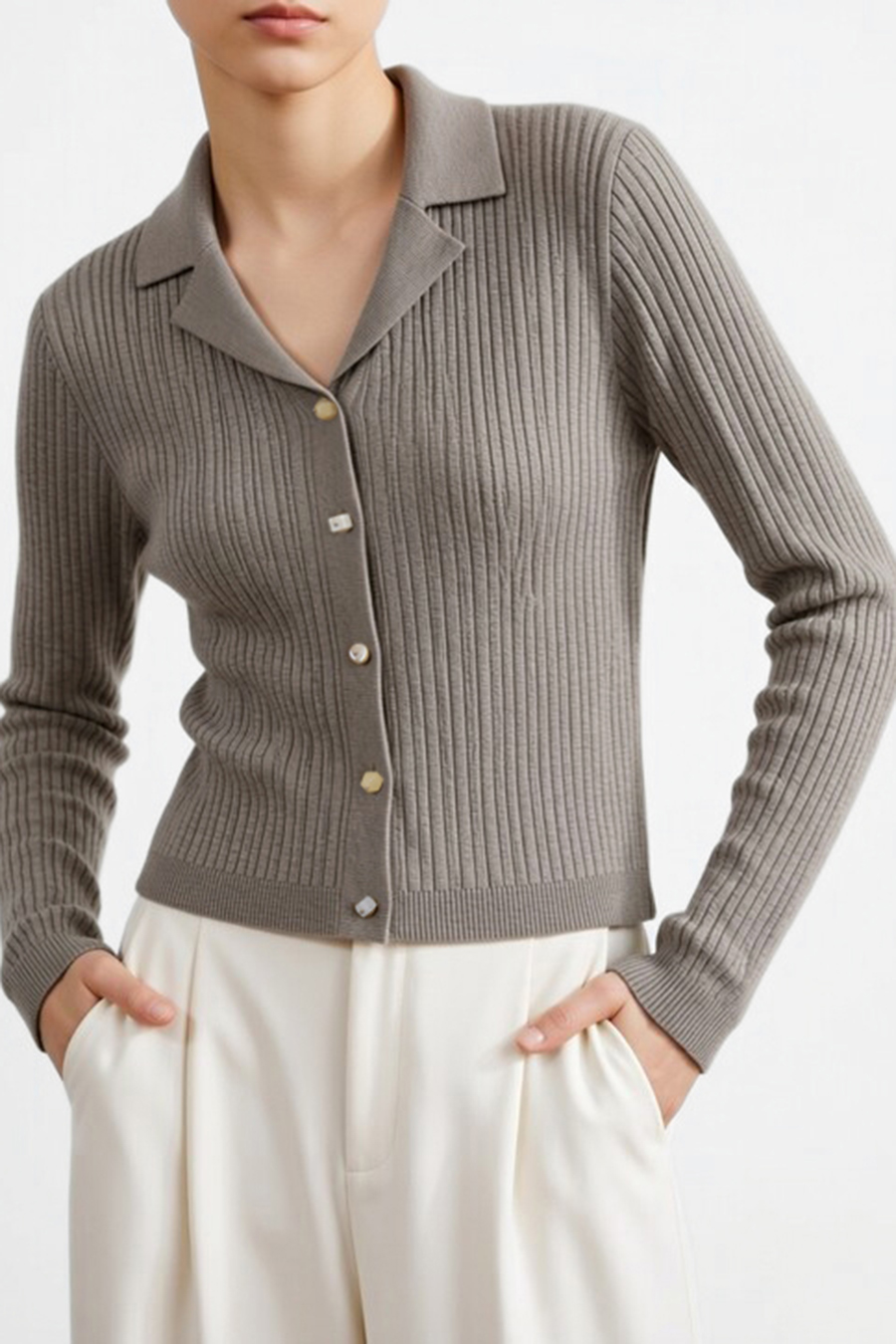 Lapel Collar Knit Cardigan | AMII