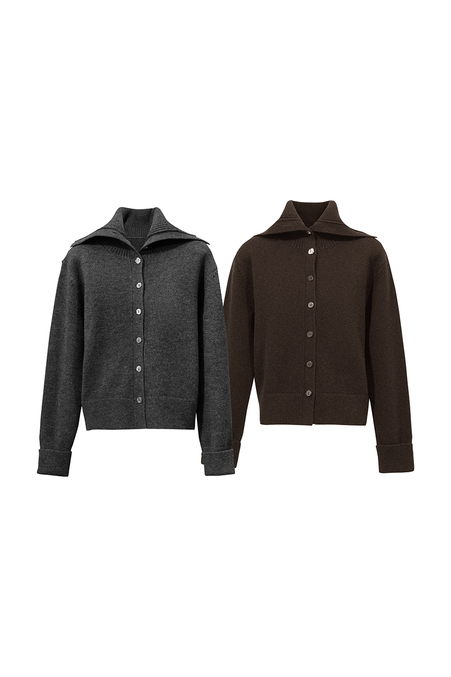 Navy Knit Cardigan with Lapel Collar|AMII