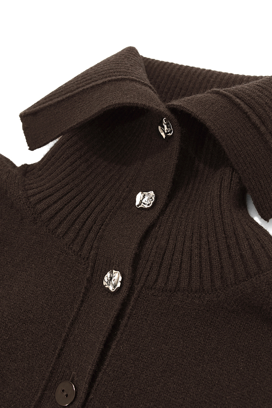 Navy Knit Cardigan with Lapel Collar|AMII