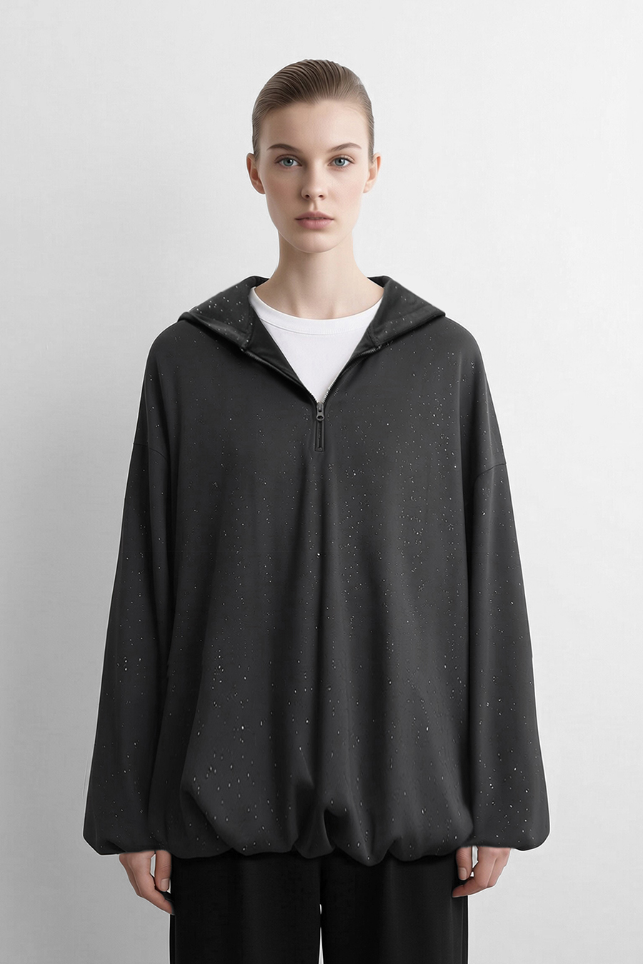 Silver‑Flecked Half‑Zip Hoodie|AMII