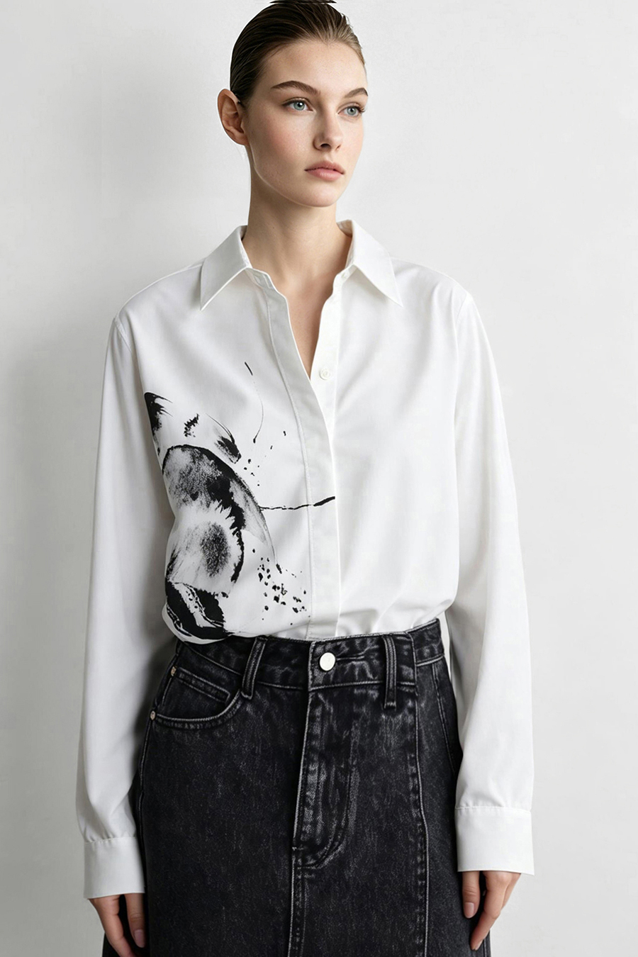 Printed Brushed Cotton Shirt|AMII