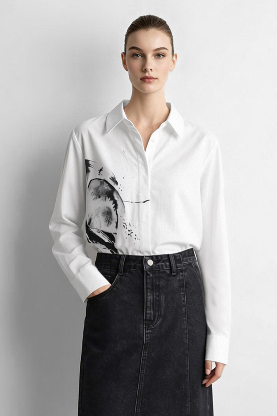 Printed Brushed Cotton Shirt|AMII
