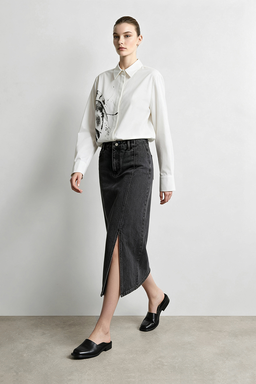 Printed Brushed Cotton Shirt|AMII