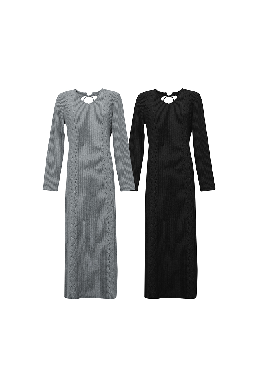 V-Neck Cable Knit Dress | AMII