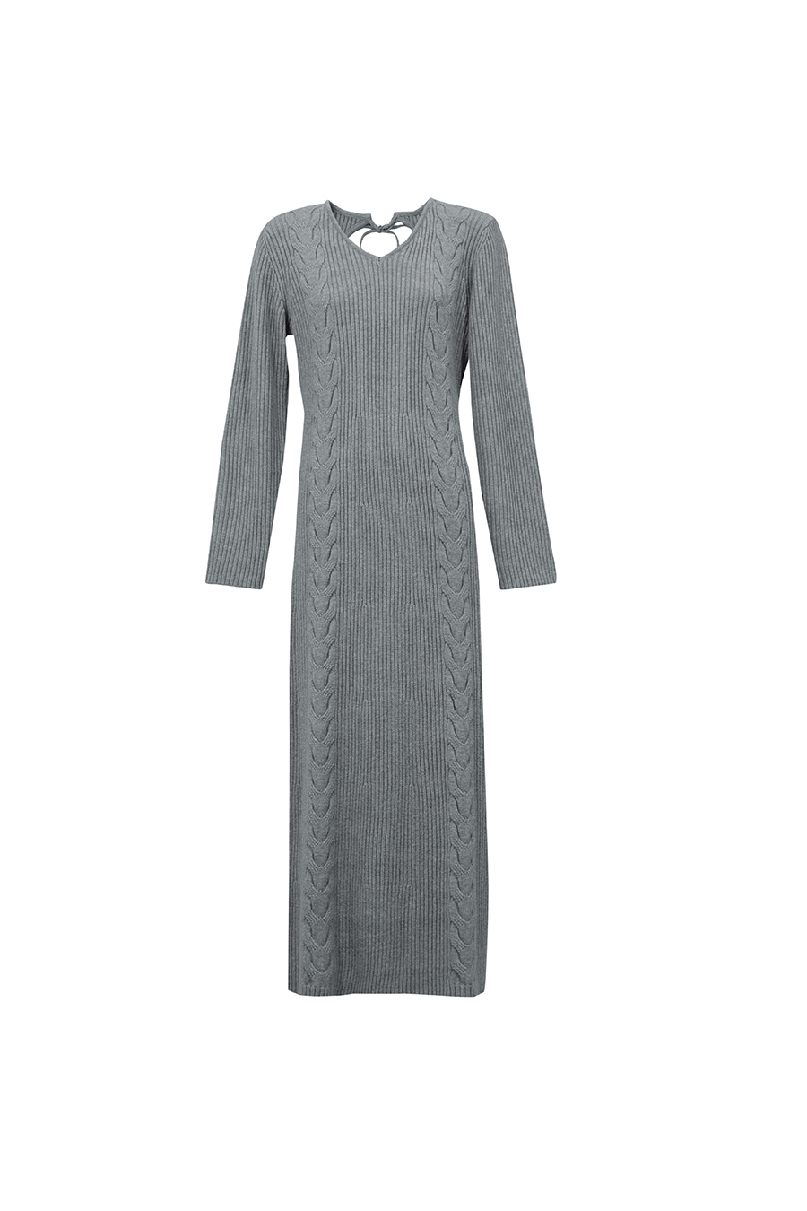 V-Neck Cable Knit Dress | AMII