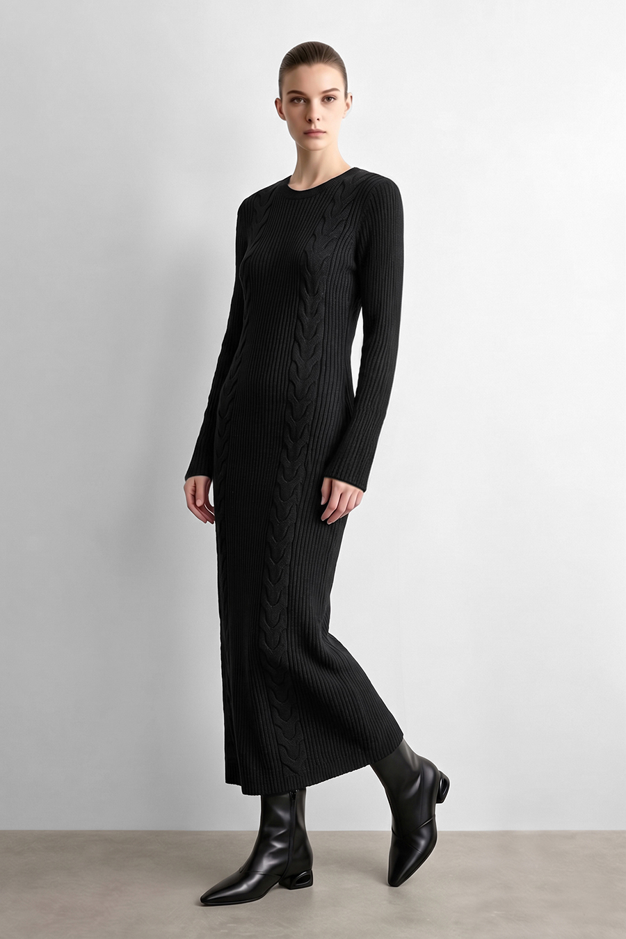 V-Neck Cable Knit Dress | AMII