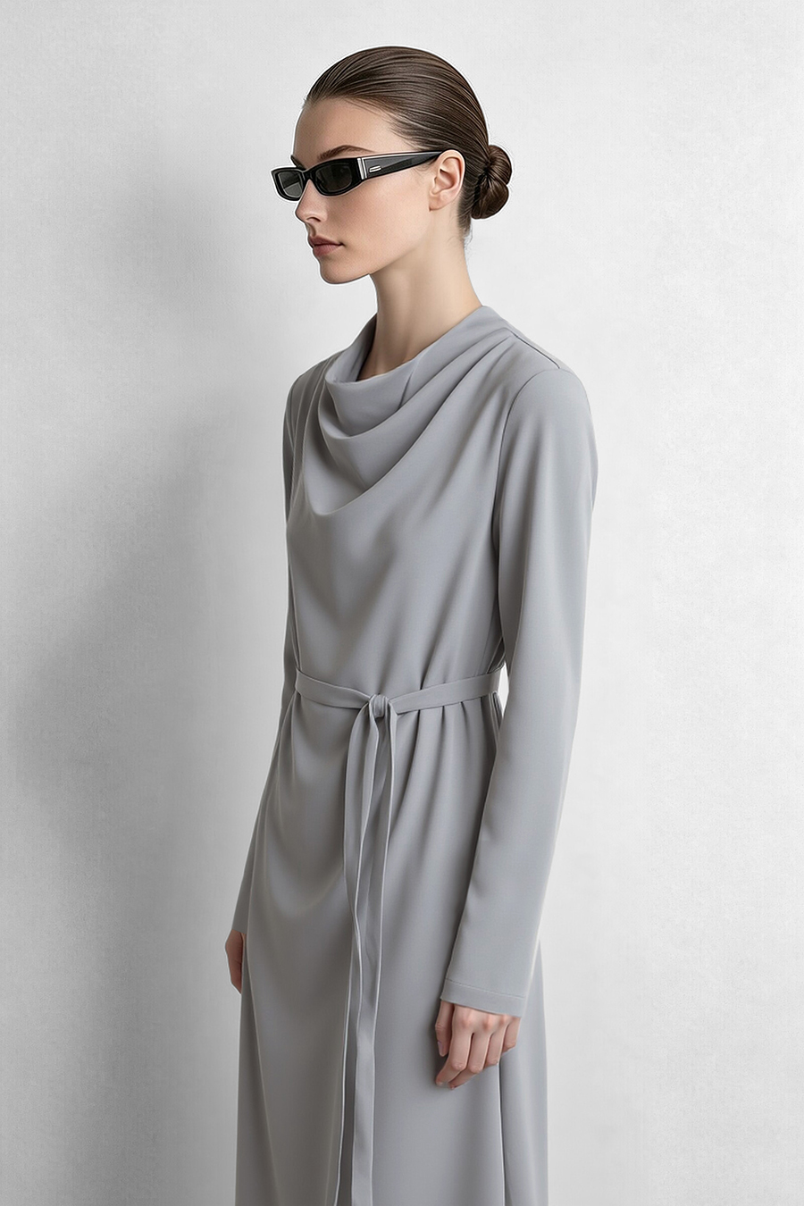 Long Sleeve Belted Dress | AMII