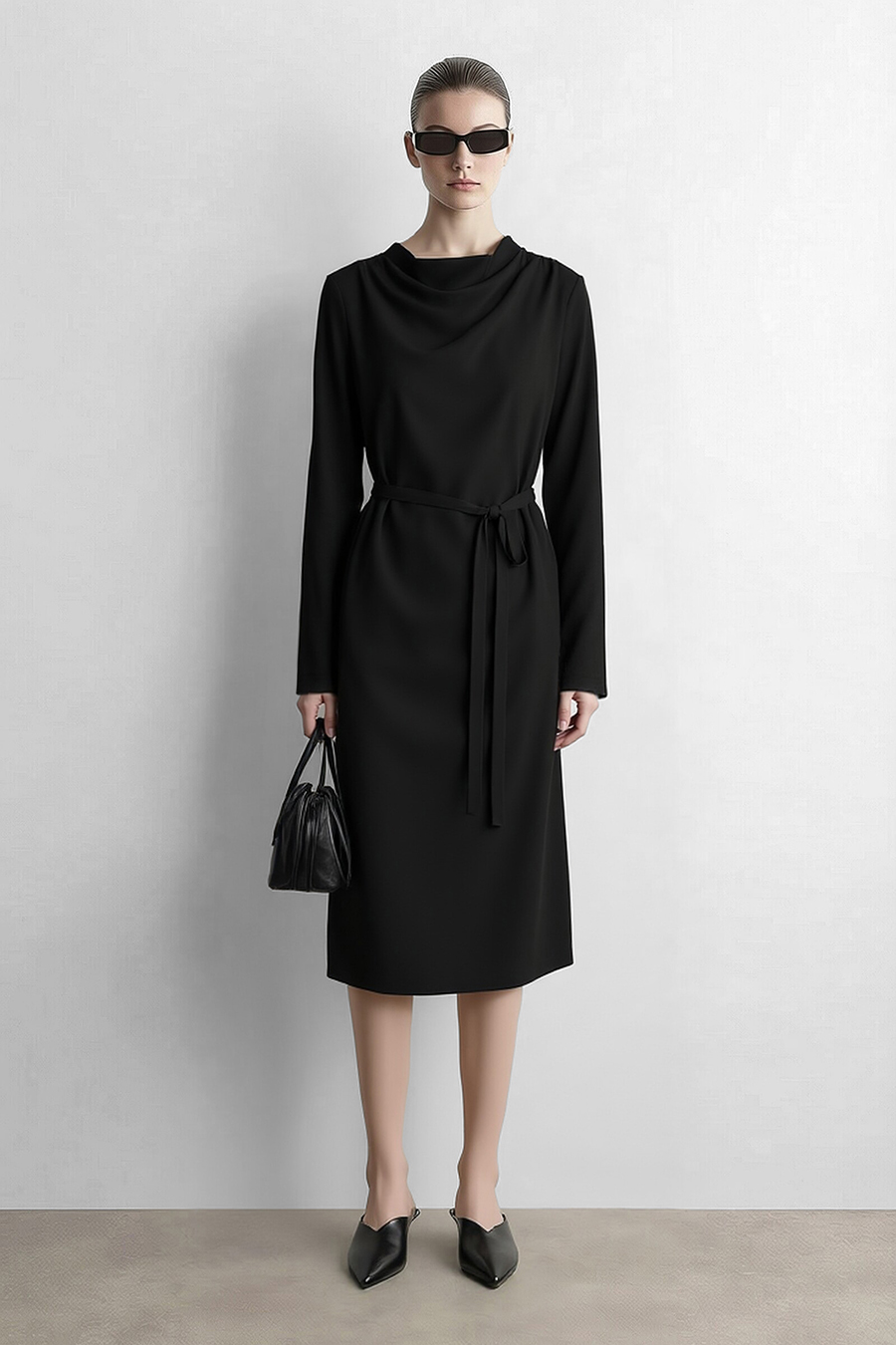 Long Sleeve Belted Dress | AMII