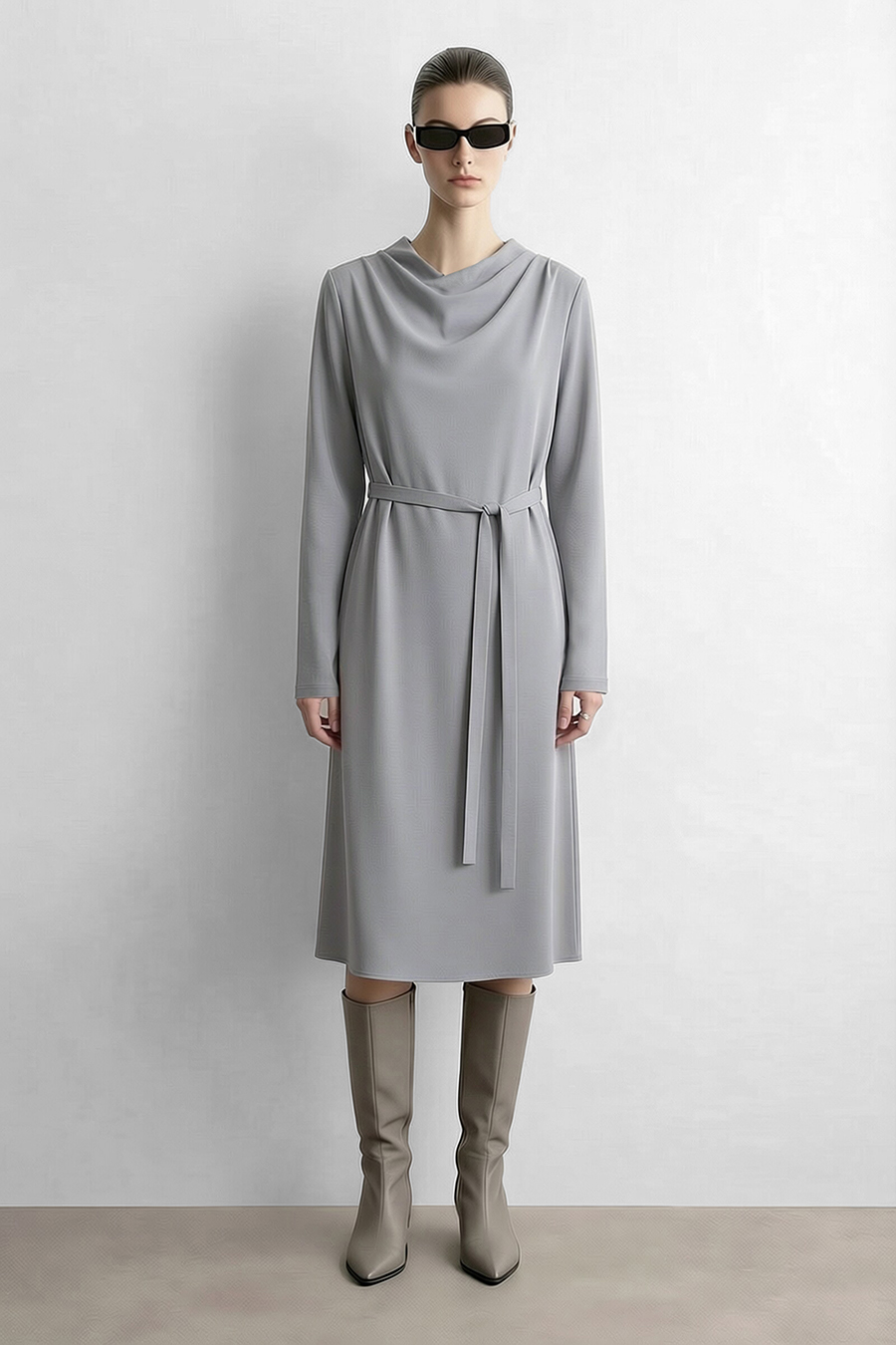 Long Sleeve Belted Dress | AMII