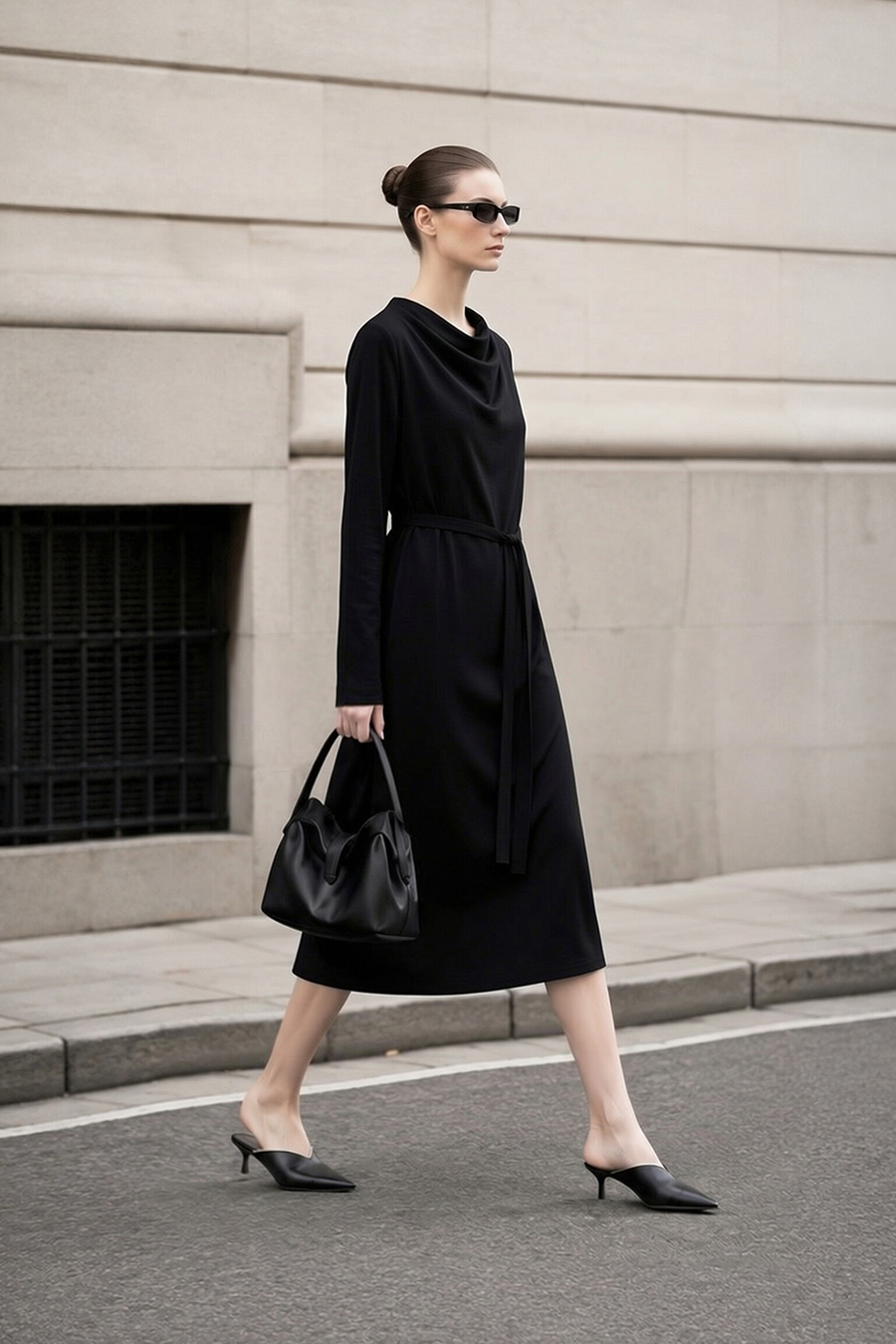 Long Sleeve Belted Dress | AMII