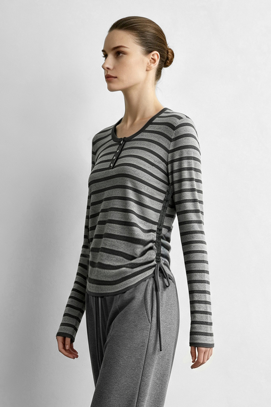 Striped Henley Sweater|AMII