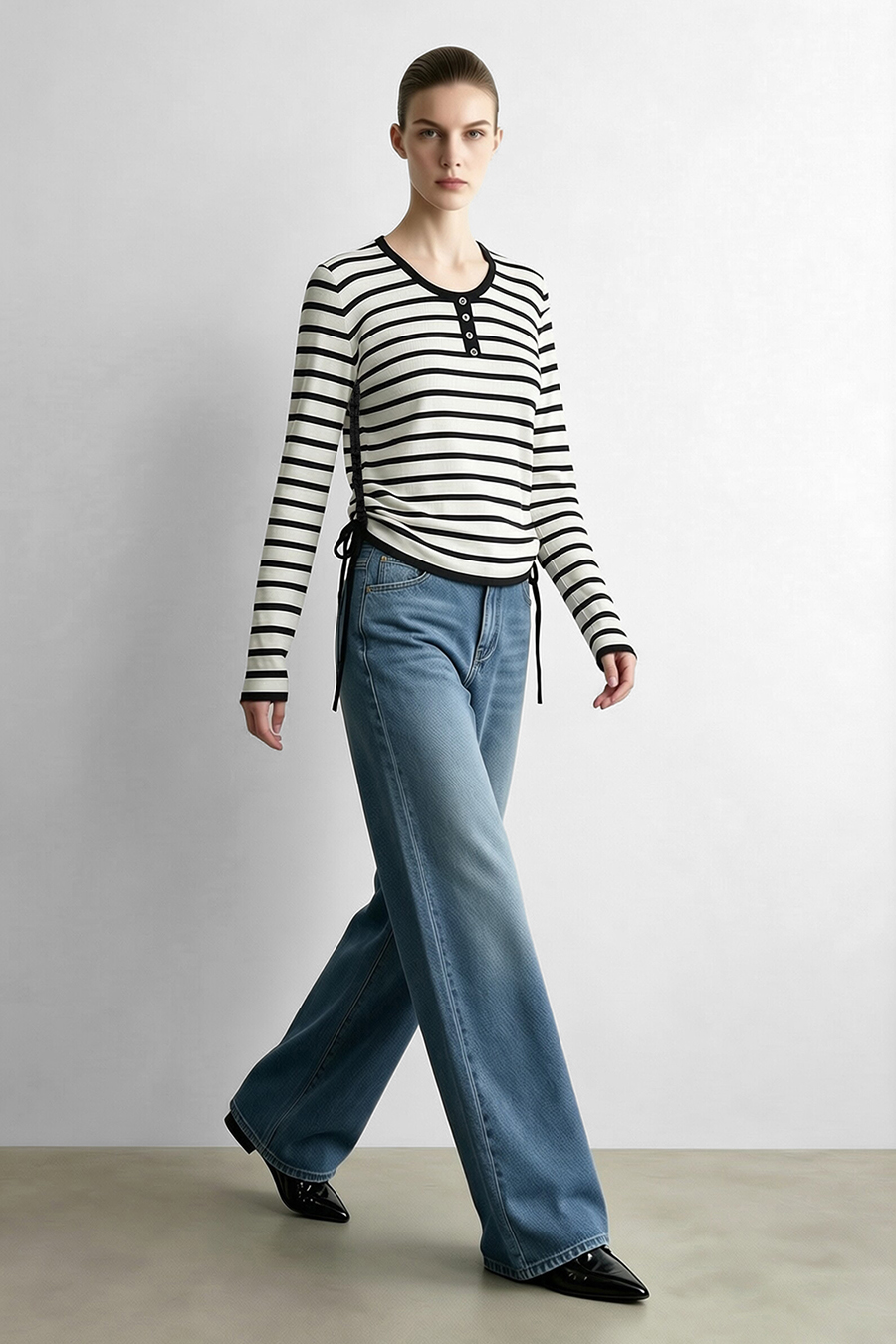Striped Henley Sweater|AMII
