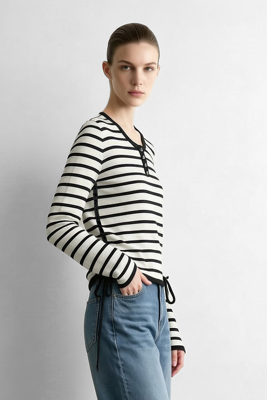 Striped Henley Sweater|AMII