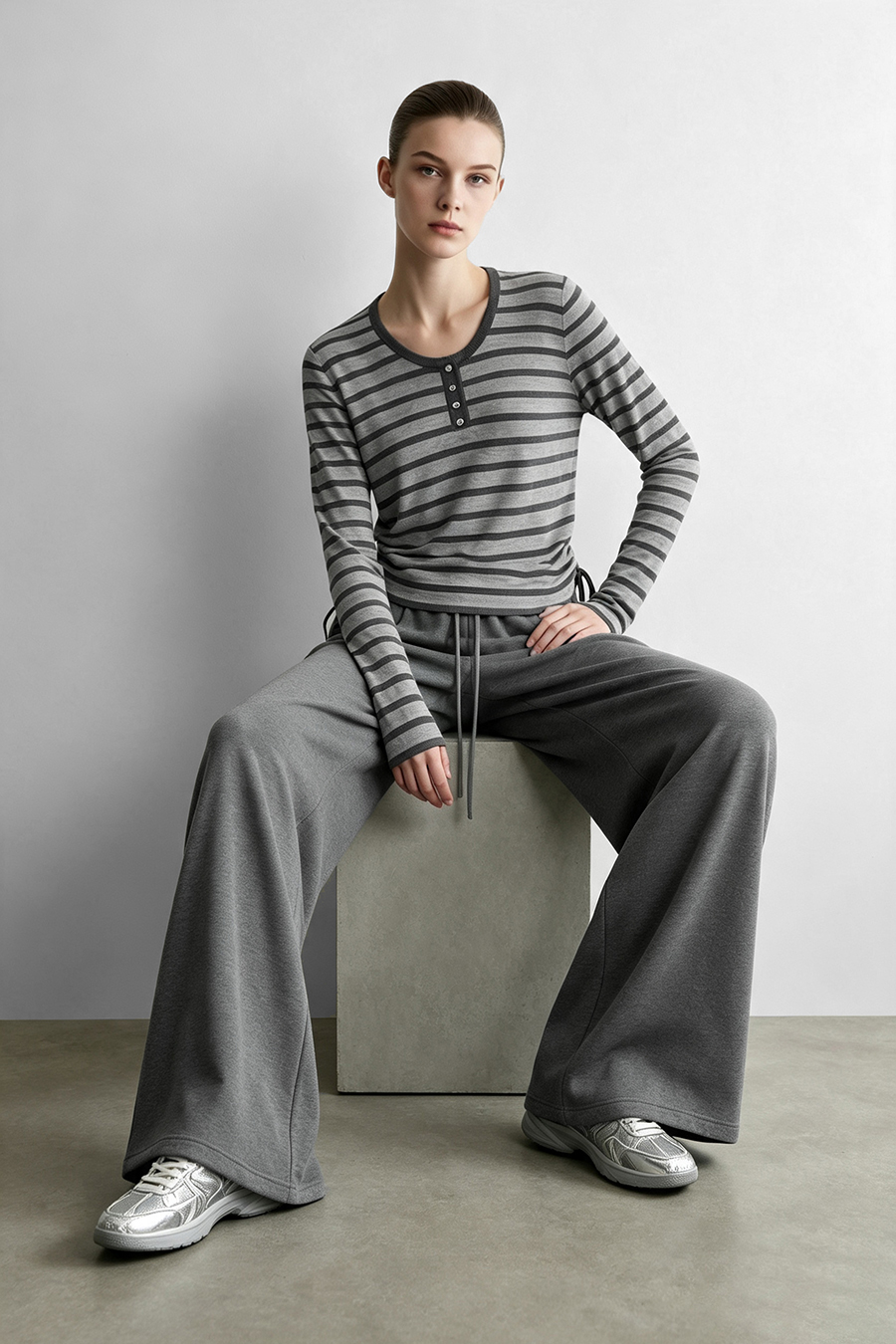 Striped Henley Sweater|AMII