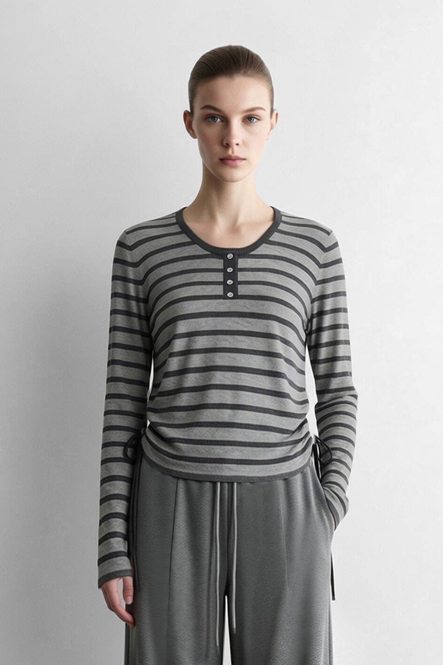 Striped Henley Sweater|AMII
