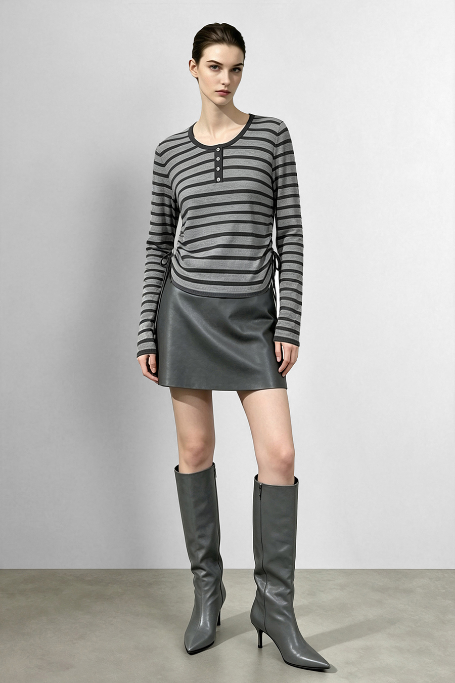Striped Henley Sweater|AMII
