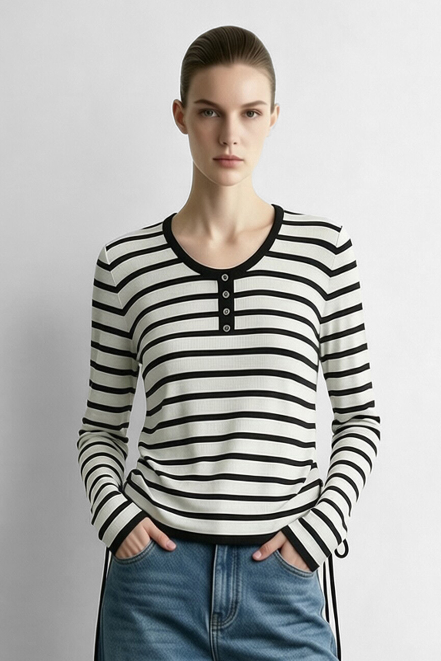 Striped Henley Sweater|AMII