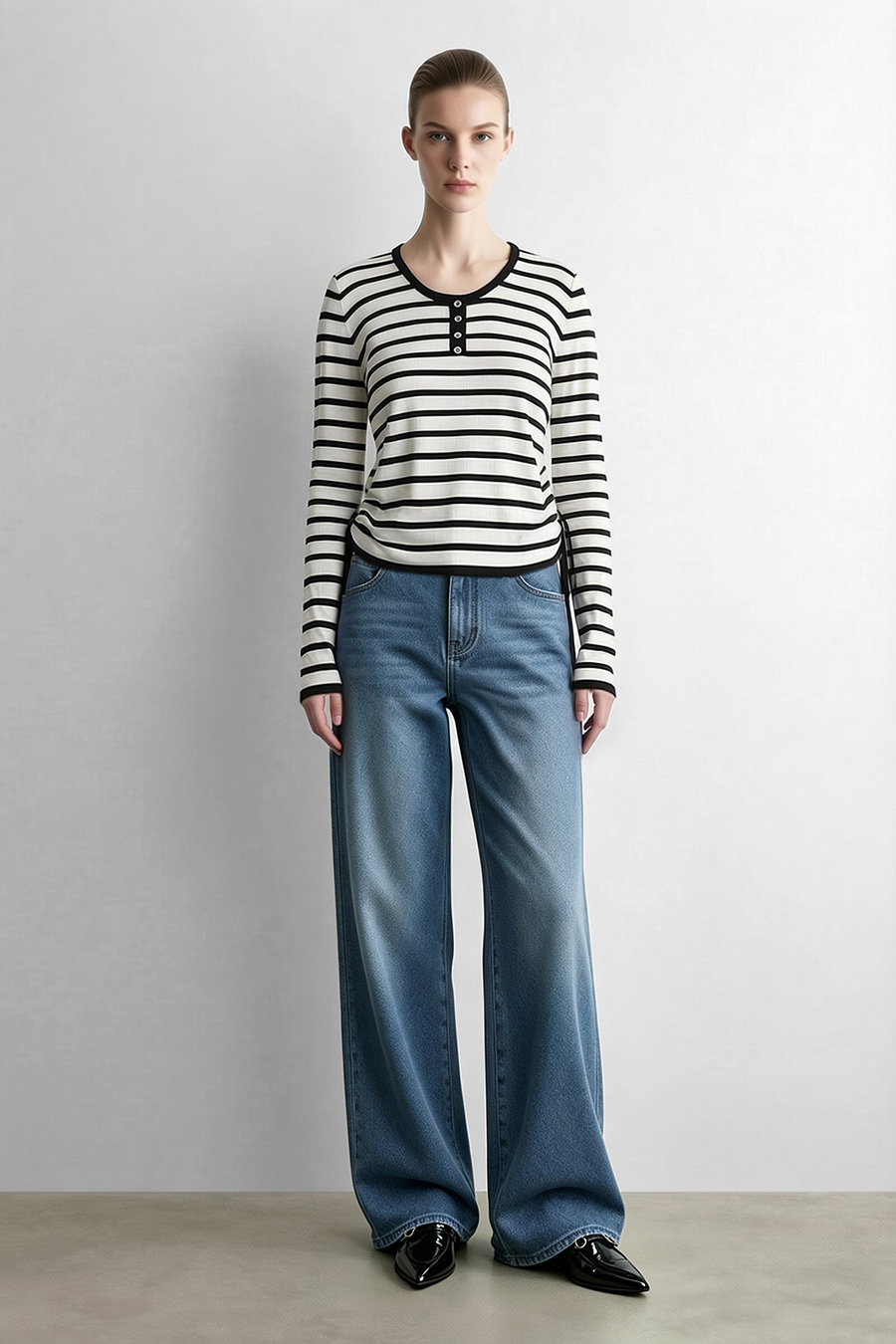 Striped Henley Sweater|AMII