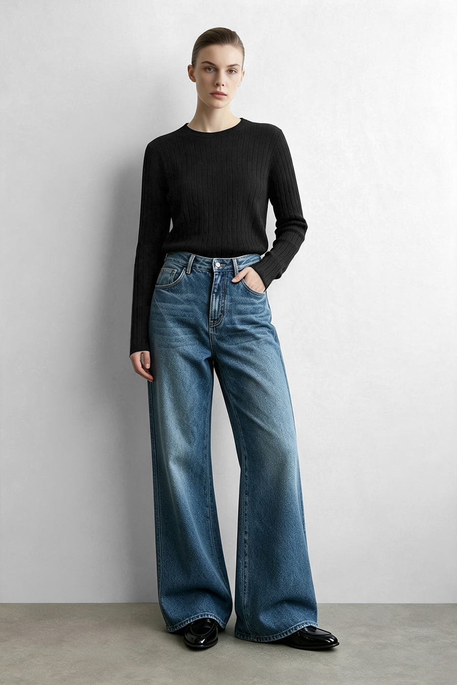 Crew Neck Cable‑Knit Hollow Sweater|AMII