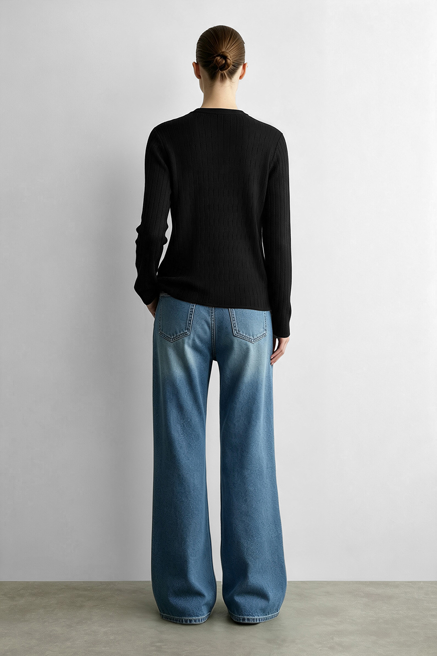 Crew Neck Cable‑Knit Hollow Sweater|AMII