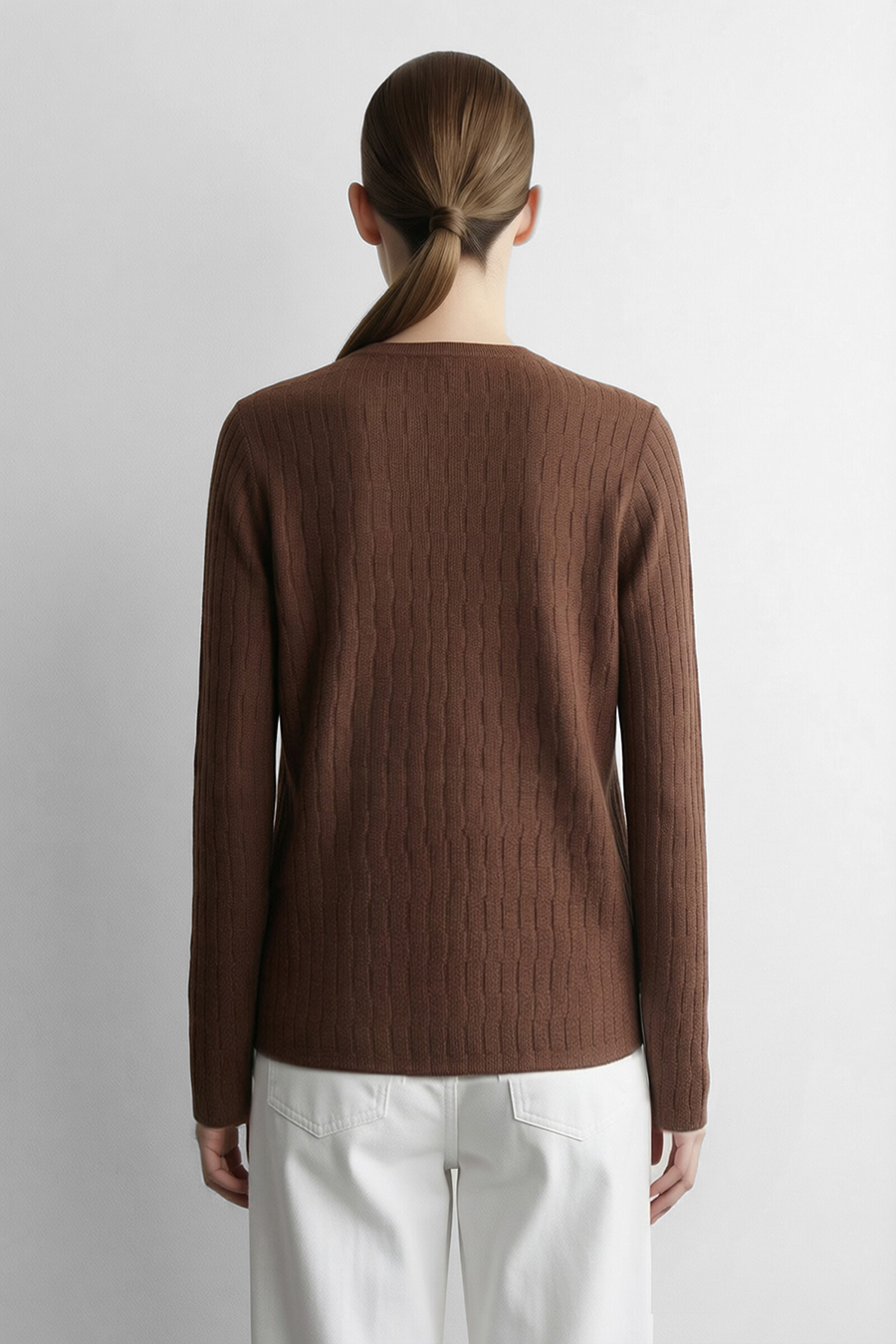 Crew Neck Cable‑Knit Hollow Sweater|AMII