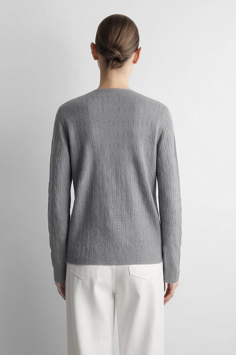 Crew Neck Cable‑Knit Hollow Sweater|AMII