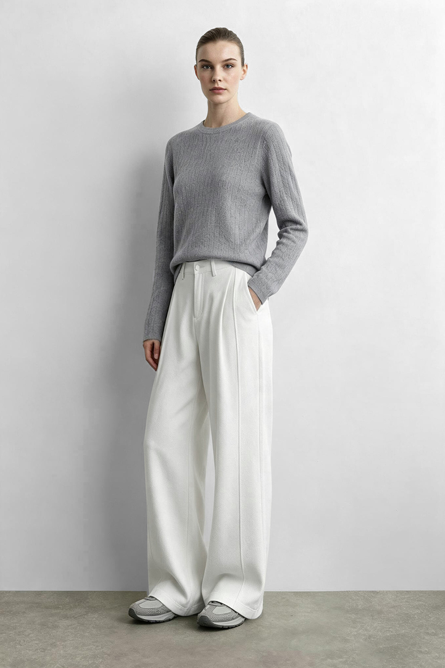 Crew Neck Cable‑Knit Hollow Sweater|AMII